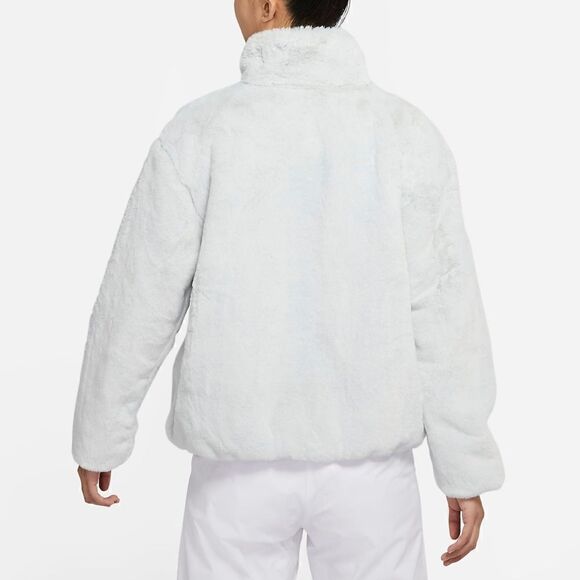 Nike Sportswear Faux Fur Swoosh Jacket Photon Dust Grey Giant Logo Dunk Low L - Picture 12 of 16